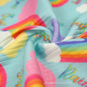 Custom Digital Printing Ribbed Swim Fabric